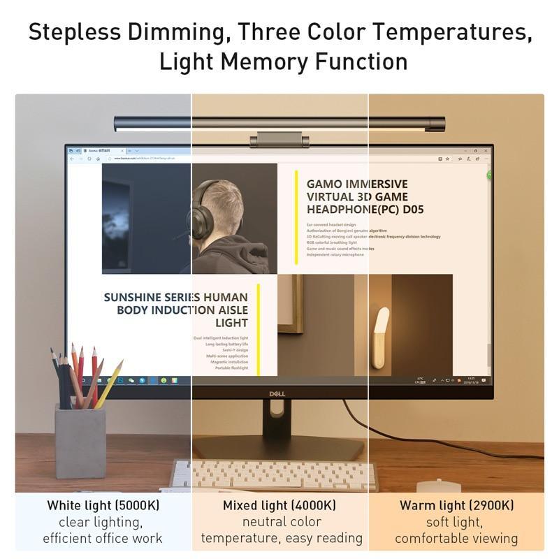 STEVVEX Screenbar LED Desk Lamp PC Computer Laptop Screen Bar Hanging Light Table Lamp Office Study Reading Light For LCD Monitor (Black) - SJB-DIAMOND ELITES