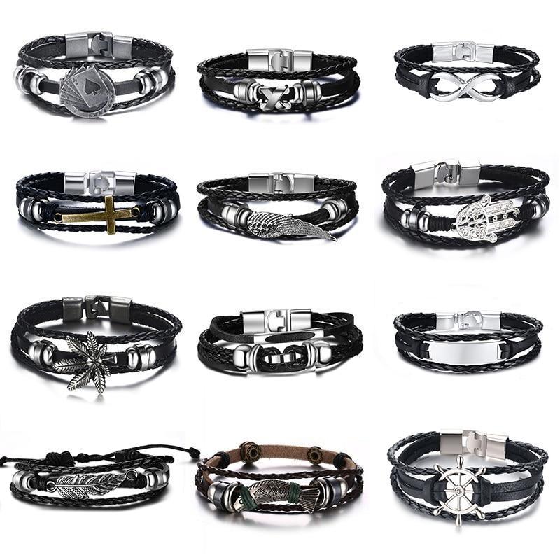 Lucky Vintage Men's Leather Bracelet Playing Cards  Charm Multilayer Braided Men and Women Gift - SJB-DIAMOND ELITES