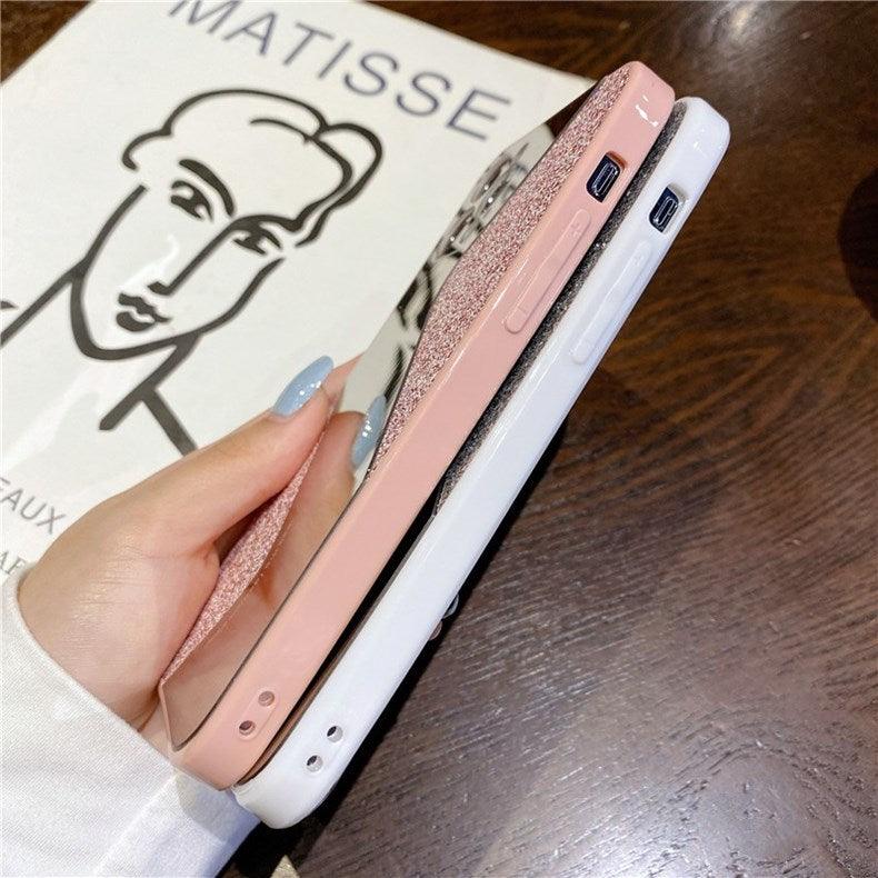 Women Luxurious Glitter Makeup Mirror Phone Case For iPhone 12 11 Pro MAX X XS XR 8 7 Plus Luxury Silicone Shockproof Cover Fixed Non Moving Sparkling Shining Glitter Stars Soft Silicone Case Stevvex