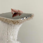 Cute Furry Fluffy Brown Bear Phone Case For iPhone 11 12 13 Pro Max 6 7 8 Plus X XS Max XR SE 2020  Winter Plush Warm Soft Cover  Autumn and Winter Shockproof Full Case Cover
