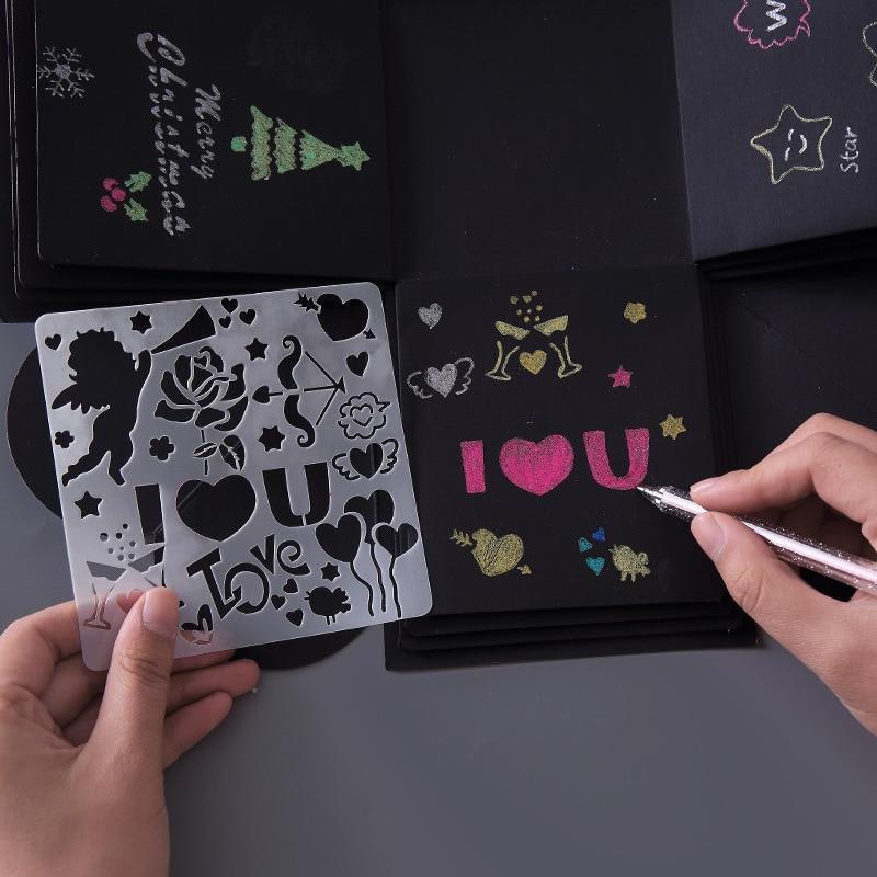 5Pcs/Set Children's Ruler Cutout Painting Template Hand Account Album Theme Lace Ruler Drawing Board Stencil Decoration Tools For Kids Drawing Education Toy - SJB-DIAMOND ELITES