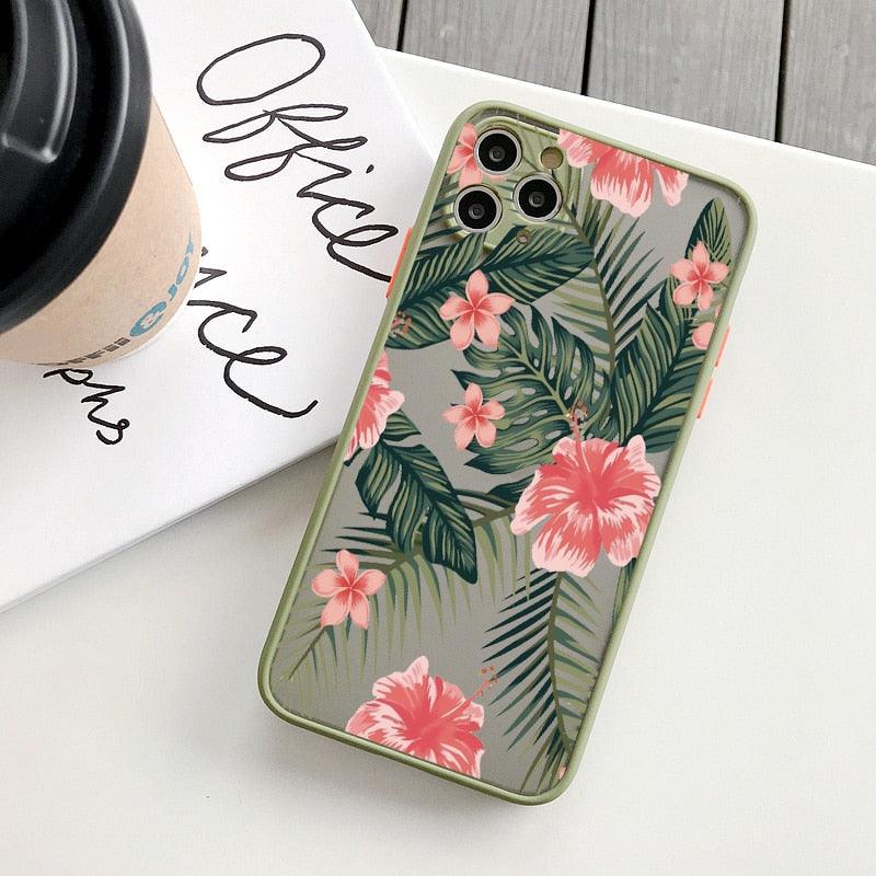 Green Leaves Plant Flower Phone Case for iphone 11 12 13 14 Pro Max Hard Back Shockproof Cover Floral Tropical Design with Slim Glossy Green Palm Leaves Pattern Case Stevvex