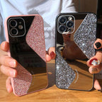 Women Luxurious Glitter Makeup Mirror Phone Case For iPhone 12 11 Pro MAX X XS XR 8 7 Plus Luxury Silicone Shockproof Cover Fixed Non Moving Sparkling Shining Glitter Stars Soft Silicone Case Stevvex