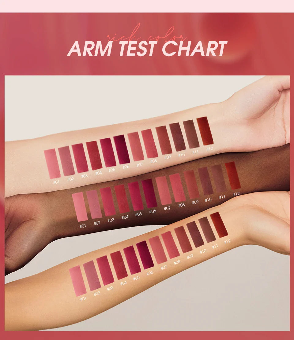 O.TWO.O 12 Color Liquid Lipstick Matte Finish Sexy Silky Lip Gloss Waterproof Kiss-proof Lasting Lip Glaze Lip Tint Cosmetics Lootquake LLC