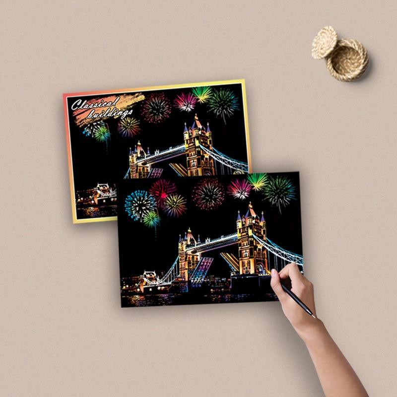 4PCS/SET Magic Colorful A5 Drawing Board Paper Painting Scraping Children Learning Education Toys Painting Doodle Scratch Toys - SJB-DIAMOND ELITES