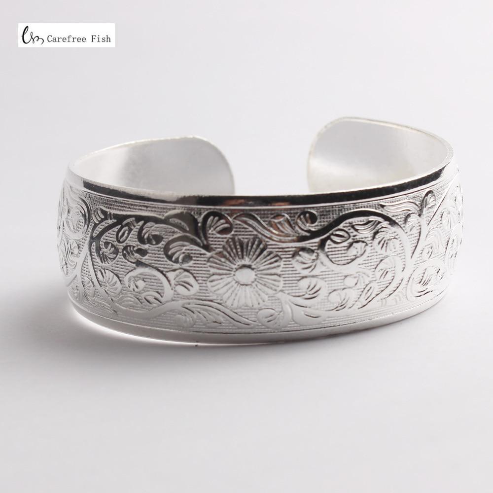 Big Elegant Luxury Amazing Classic Fashion Flower Metal Tibetan Indian Silver Vintage Retro Fashion Cuff Bracelet Bangle For Woman With Details of Animals - SJB-DIAMOND ELITES