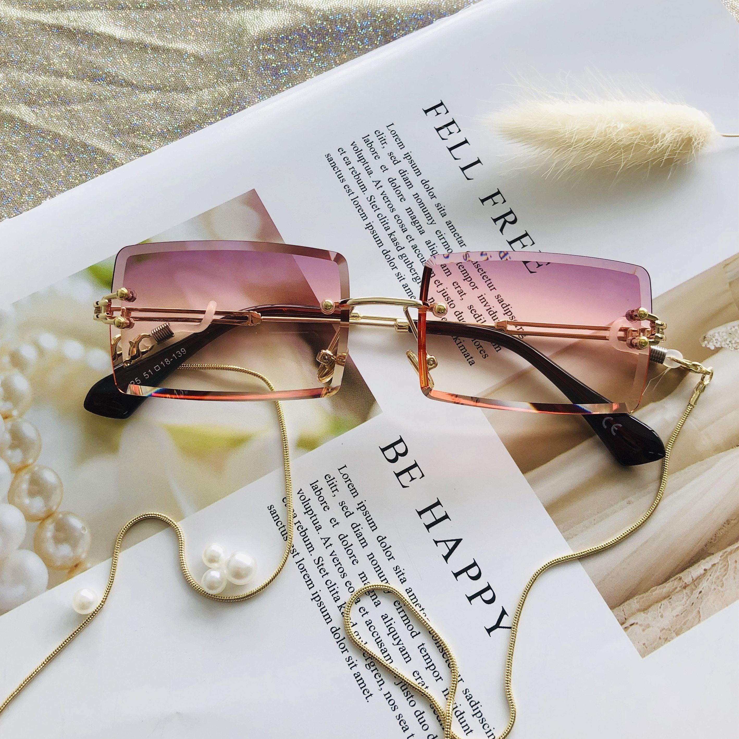 Fashion Rimless  Women Trendy Small Rectangle Sunglasses With High Quality metal frame And UV400 Protection - SJB-DIAMOND ELITES
