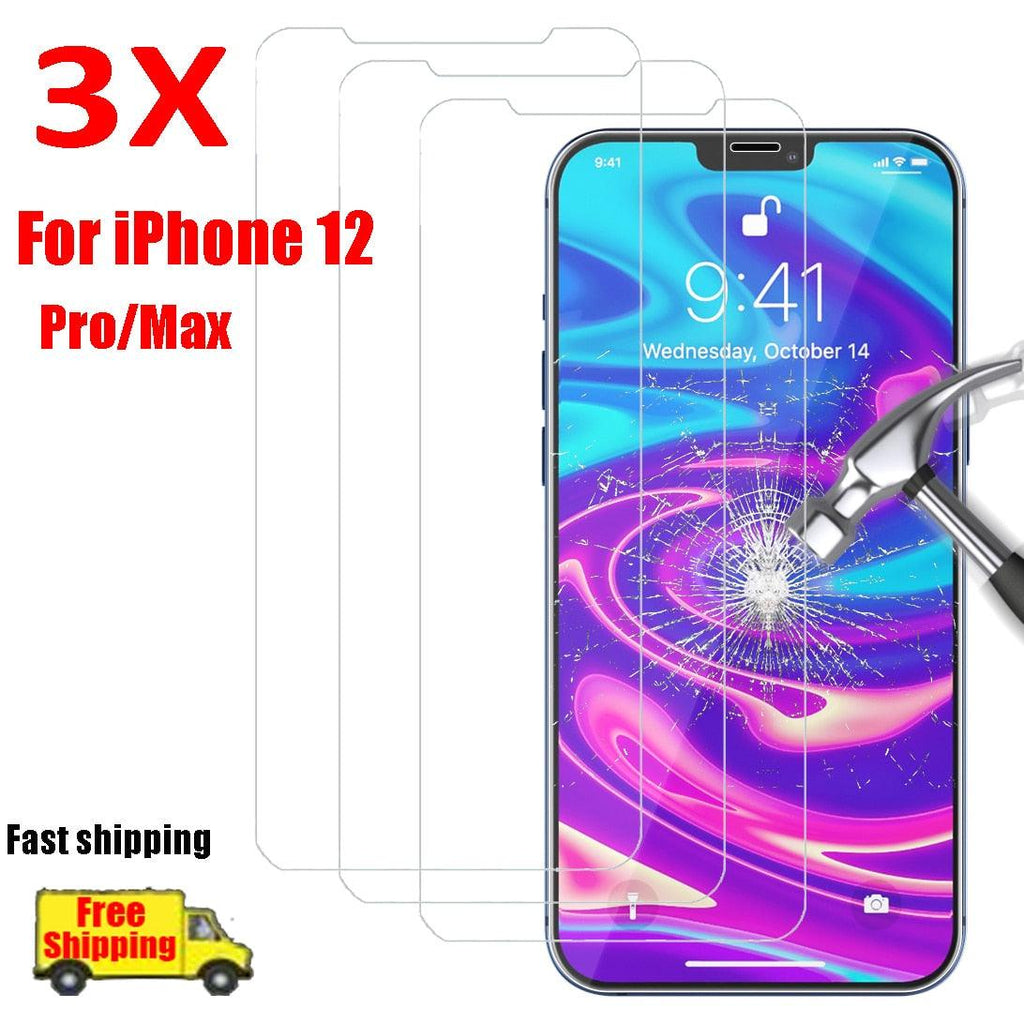 3PCS New Tempered Glass Screen Protectors For iPhone 12 12 Max/12 Pro Front film iPhone X 6/6s 7 8 11 Pro Max Screen Protector Tempered Glass Film Screen Protector For iPhone Stevvex