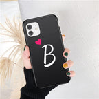Women Elegant Black Initial Letter A-Z Love Heart Couples Phone Case For iPhone 13 12 Pro Max Mini Luxury Soft Silicone Cover Name Letter Case Stevvex
