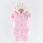 Modern Fashion Cotton Thick Warm Casual Hooded Sweater Cartoon Cute Bear Three-piece Suit For Baby Boy & Girl