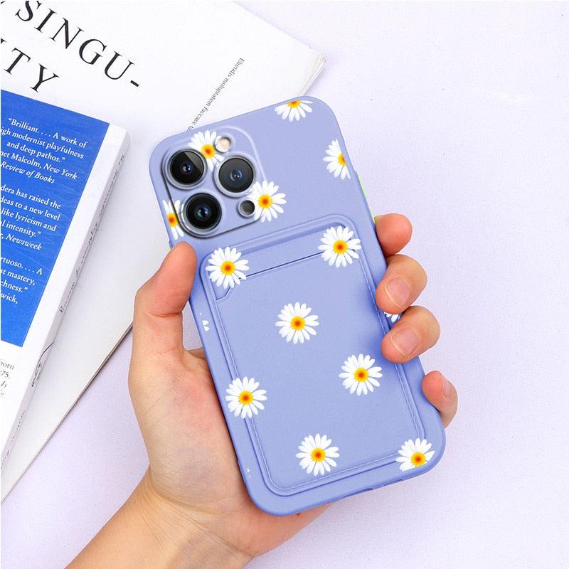 Charming Silicone Soft Anti-Scratch Cases For iPhone 13 Pro Max Case Silicone Wallet Card Holder Cover For iPhone 13 Mini 13ProMax 13Pro Flower Butterfly Beautiful Design Card Holder iPhone Case Stevvex