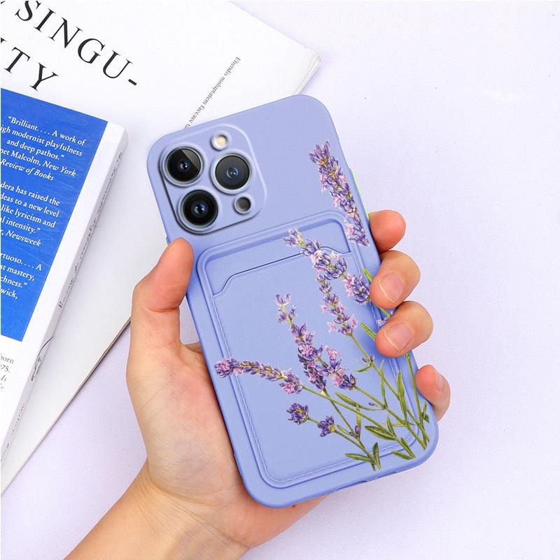 Charming Silicone Soft Anti-Scratch Cases For iPhone 13 Pro Max Case Silicone Wallet Card Holder Cover For iPhone 13 Mini 13ProMax 13Pro Flower Butterfly Beautiful Design Card Holder iPhone Case Stevvex