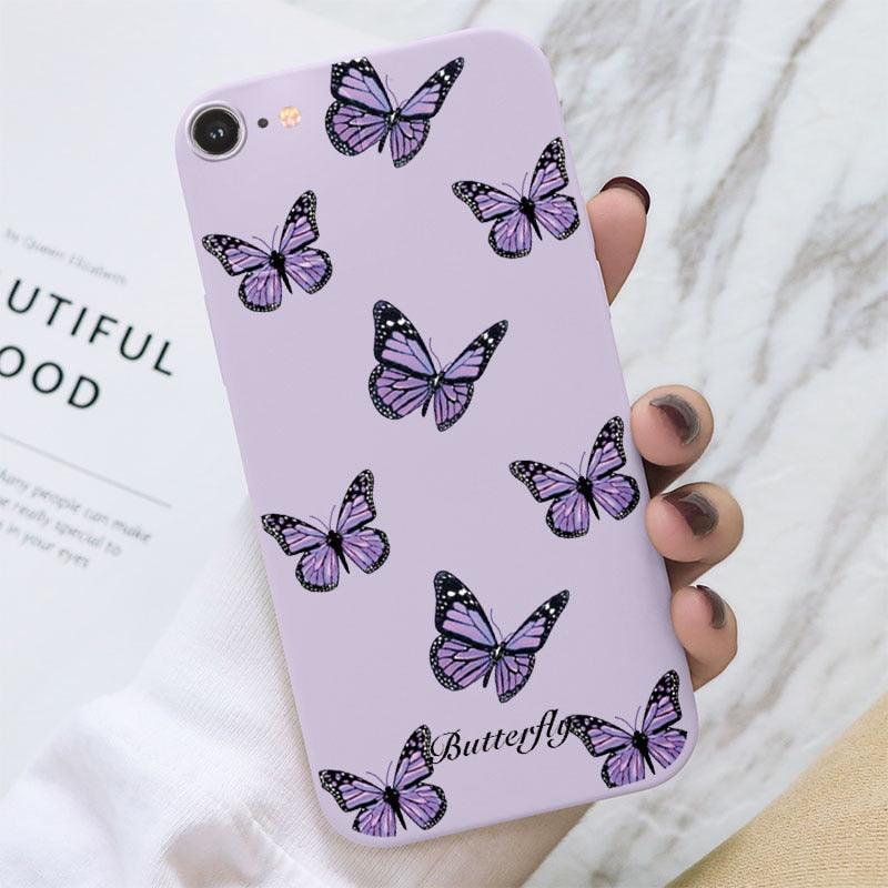 Butterfly Pattern Design Trendy Mobile Phone Case Protective Case For iPhone 7 8 SE 2020 Flower Cartoon Celular Case For iPhone7 8 SE2020 se 2020 se2020 A1778 A1660 A1779 Silicon Matte TPU Cover Stevvex