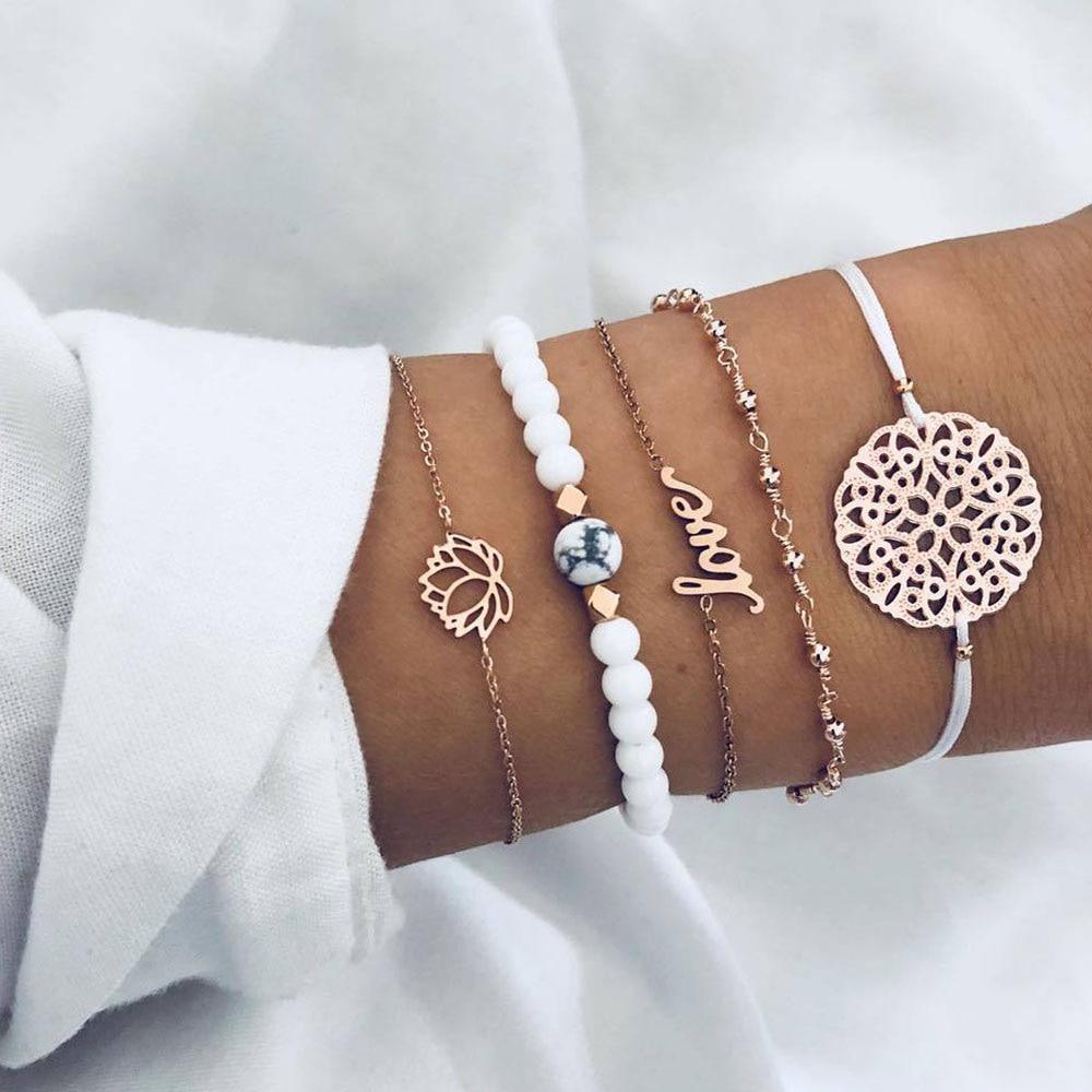 Fashion Bohemia Leaf Round Knot Cuff Bangle Gold Chain Charm Bracelet  for Women Simple Geometric Bracelets Luxury Jewelry - SJB-DIAMOND ELITES