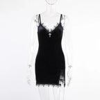 Goth Cross Mini Dress | Vintage Black Spaghetti Strap Dress -femstylo