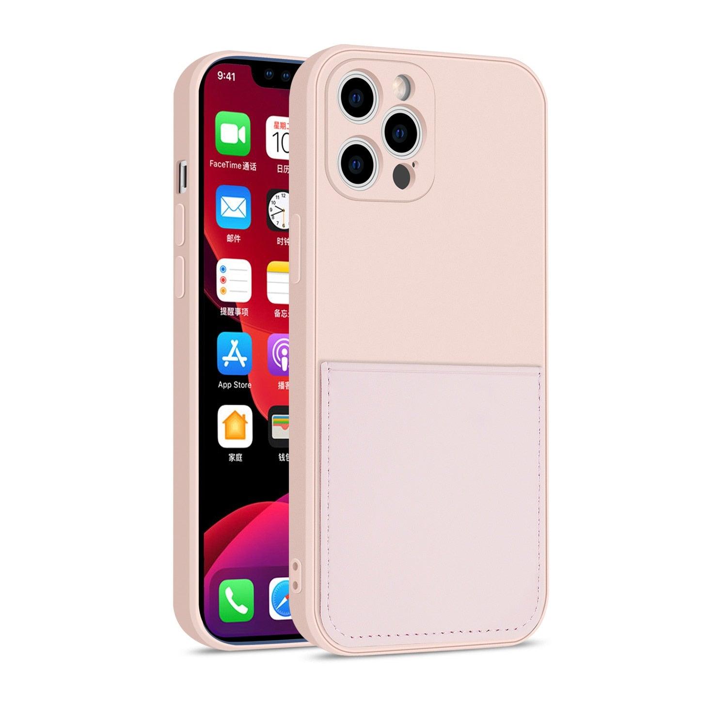 Simple Wallet Case For iphone Silicone Case For iphone 13 12 11 Pro Max Mini With Card Holder Cover Classic Silicone Full Protection Anti-Scratch Shockproof Case Stevvex