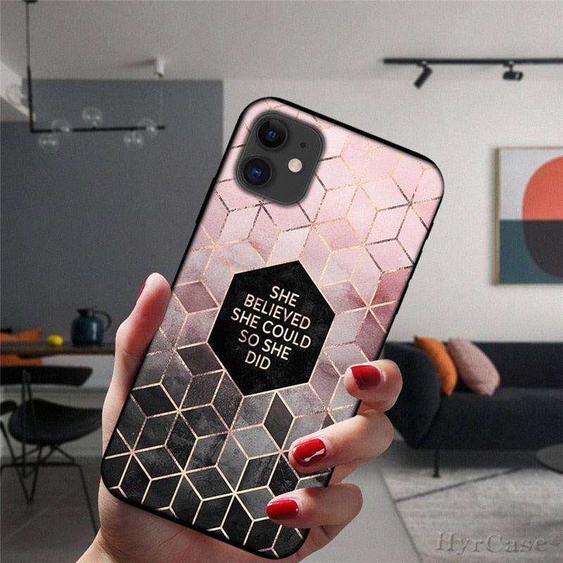 Unique Abstract Ultra Thin Sparkle Soft Silicone Case For iPhone XS Max 8 7 Plus X XR 6 6S 5S Mini Black Phone Case Marble Geometric Art Soft Silicone Cover Stevvex