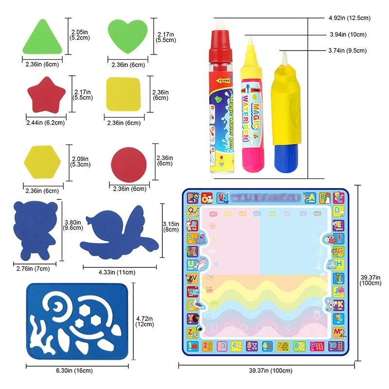 Coolplay 100x100cm Magic Water Drawing Mat Doodle Mat & 4 Drawing Pens & 1 Stamps Set Painting Board Educational Toys for Kids - SJB-DIAMOND ELITES