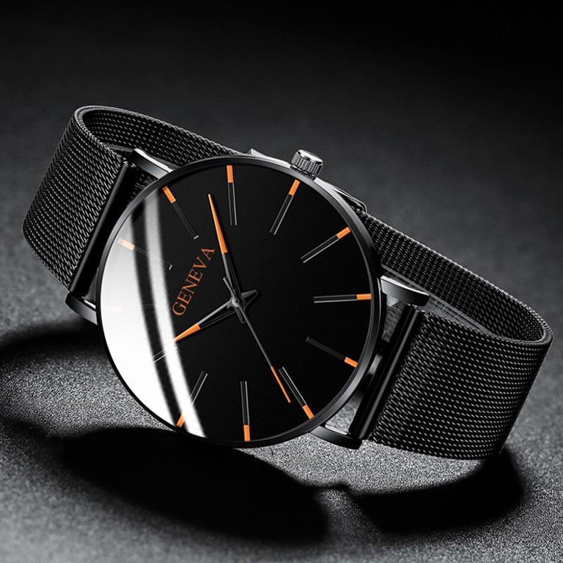 Minimalist Men's Fashion Ultra Thin Watch Simple Men Business Stainless Steel Mesh Belt Quartz Watch Relogio Masculino - SJB-DIAMOND ELITES
