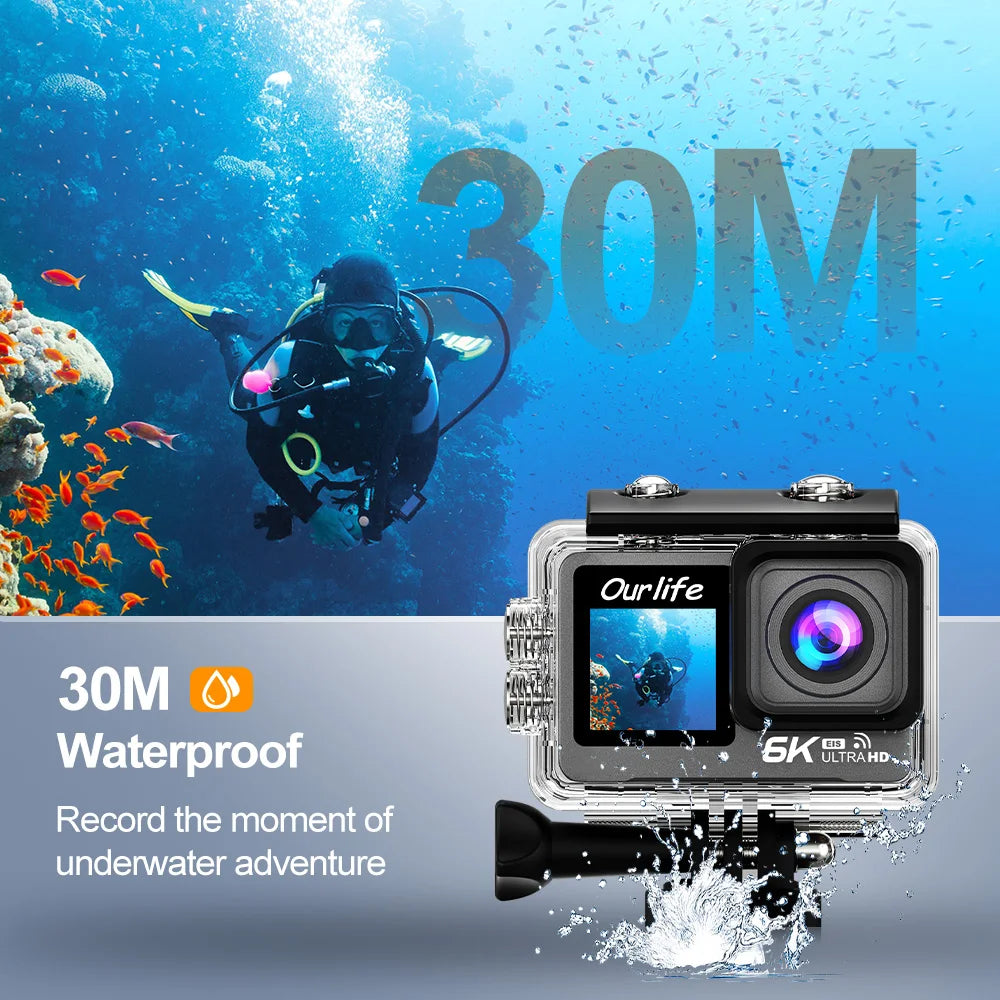 Professional Ourlife 6K 30fps 1080P 120fps sports action camera with EIS and waterproof 30 meters Lootquake LLC