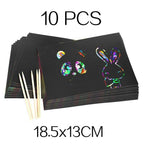 Magic Rainbow Color Scratch Art Paper Card Set With Graffiti Stencil Drawing Board Stick Art Painting Educational Toys - SJB-DIAMOND ELITES