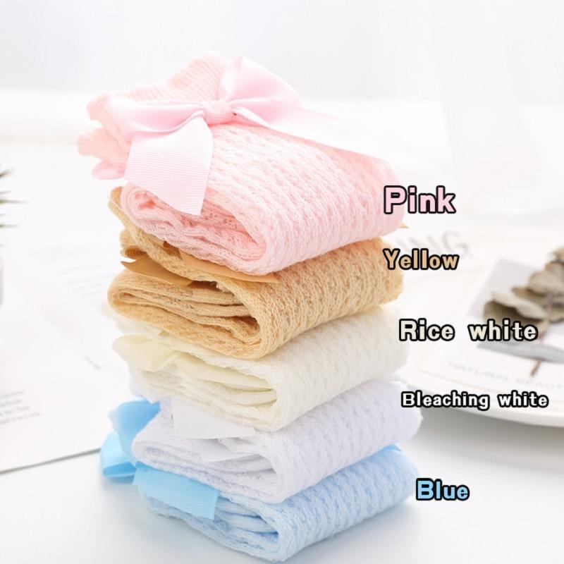 Non-slip Cotton Princess Knee High Long Skin-friendly Socks With Bow Mesh Newborn For Baby Girls Stevvex