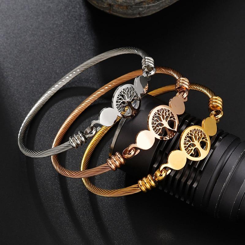 New Modern Luxury Charm Elegant Hollow Tree Of Life Bracelets Amazing Stainless Steel Gold Cuff Bangles For Women - SJB-DIAMOND ELITES