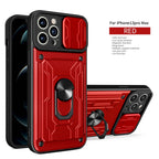 Heavy Duty Armor Case Card Pocket for iPhone 11 Pro 7 8 Plus Magnetic Phone Holder Cover Slide Lens Protection Design Card Holder Slot With Rotating Ring Armor Bumper Shockproof Case Stevvex