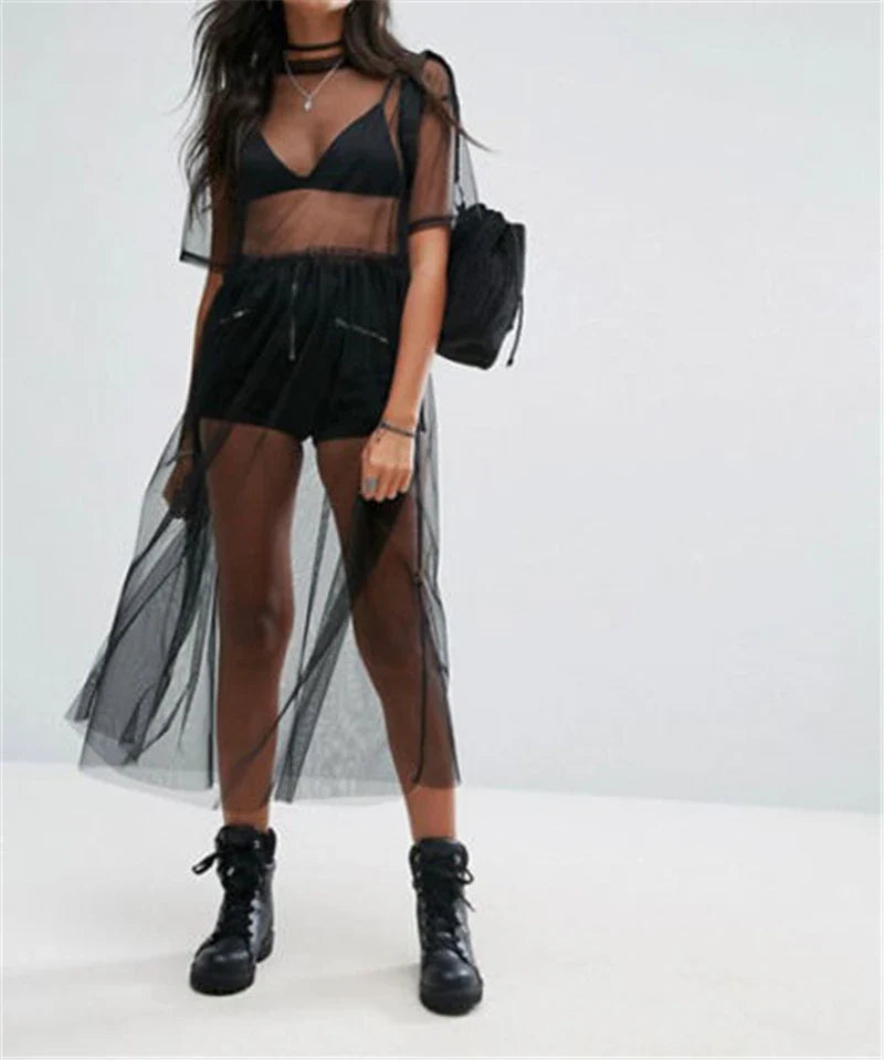 Sexy Women Party Evening Black  See Through Mesh Dress Sheer Maxi Dress Tulle Lace long Dress Casual Sexy Party Vintage Bodycon Lootquake LLC