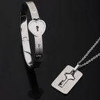 Fashion Concentric Lock Key Titanium Steel Stainless Steel Luxury Jewelry Bracelet and Necklace Couple Sets For Women - SJB-DIAMOND ELITES
