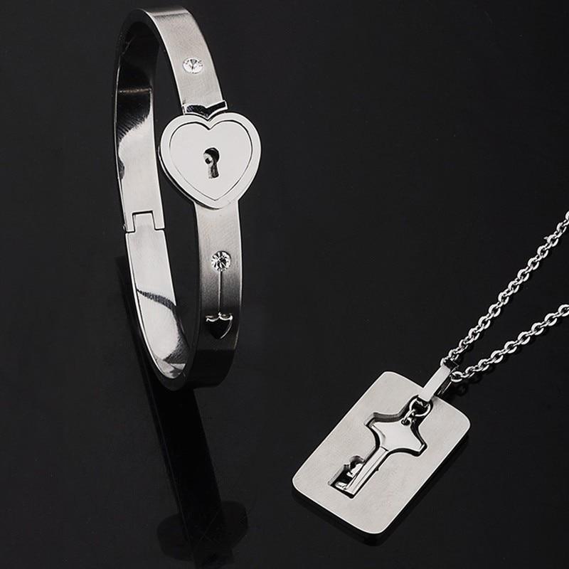 Fashion Concentric Lock Key Titanium Steel Stainless Steel Luxury Jewelry Bracelet and Necklace Couple Sets For Women - SJB-DIAMOND ELITES