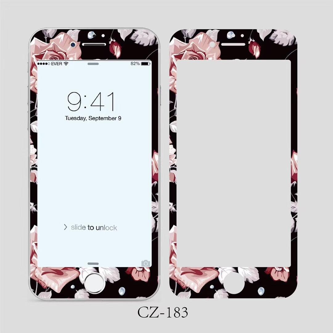 3D Curved Edge Tempered Glass for iPhone 6 6s 7 8 Plus Fashion Flowers Pattern Screen Protector Protective Film Tempered Glass Screen Protector Designed for iPhone Stevvex