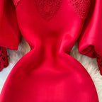 Sexy Hollow Out Lace Bodycon Long Dress Women Elegant Red/Pink/White Off Shoulder Patchwork Maxi Party Vestidos 2021 Autumn New