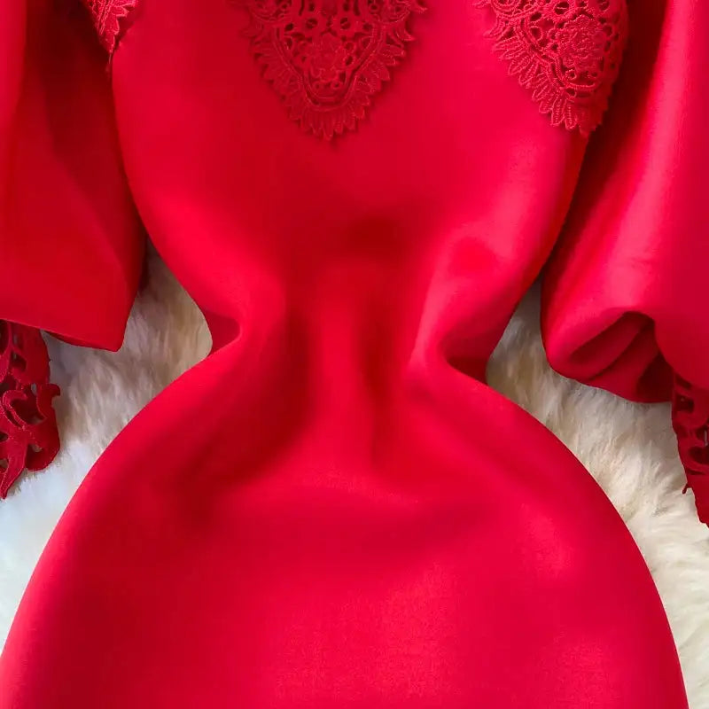 Sexy Hollow Out Lace Bodycon Long Dress Women Elegant Red/Pink/White Off Shoulder Patchwork Maxi Party Vestidos 2021 Autumn New