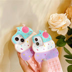 3D Delicious Cherry Ice Cream Silicone Phone Case For iphone 13 12 11 Pro Max Xs Xr 7 8 Plus X Se finger bubble game soft cover 3D Cartoon Cupcake Shape Soft Silicone Full Protection Shockproof Case Stevvex