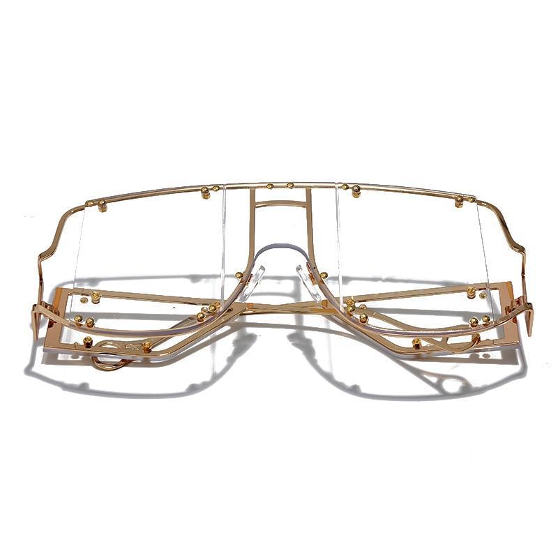 Luxury Modern NEW Fashion Square  Oversized and Big Frame Woman and Ladies SunglasseBrand Metal Rivet Trend Unique Female Eyewear Wth UV 400 Protection - SJB-DIAMOND ELITES
