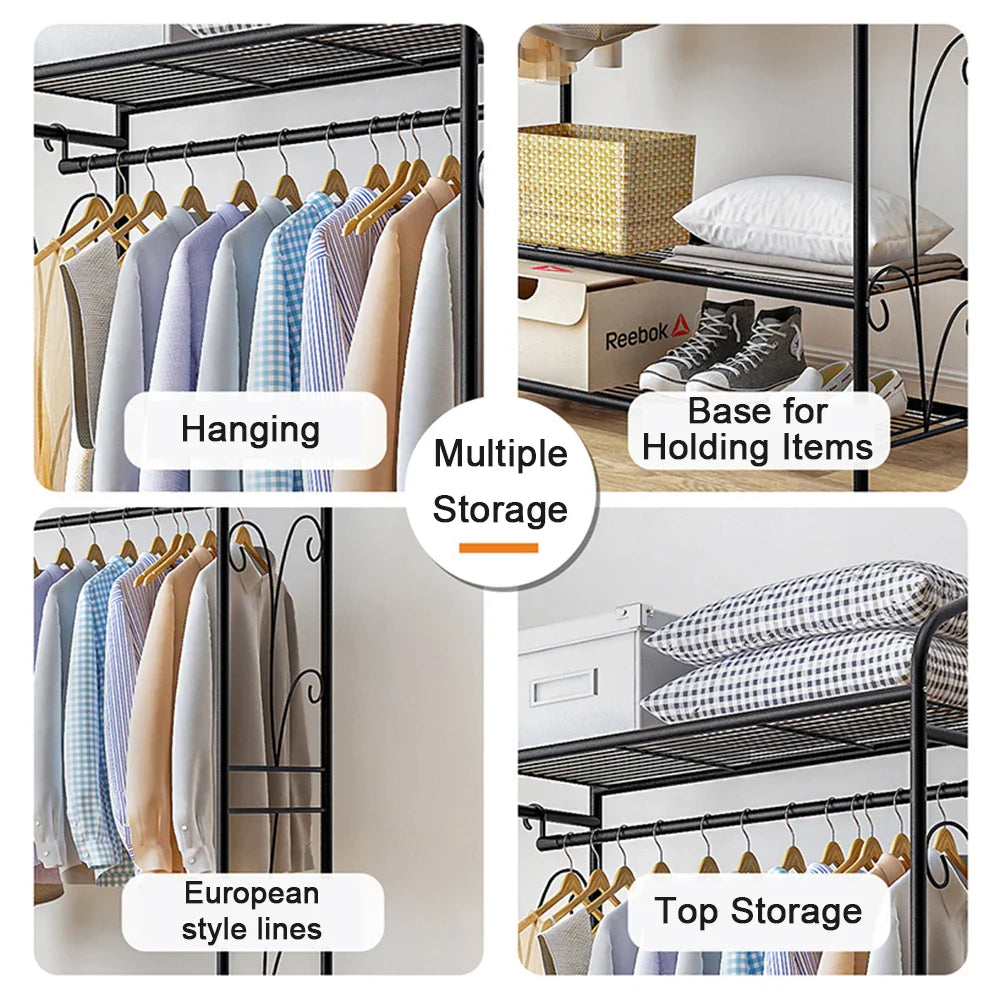 Bingopaw Black Metal Clothes Rack Stand Heavy Duty Garment Rail with 2 Storage Shelves for Shoes & Closet Organization Lootquake LLC