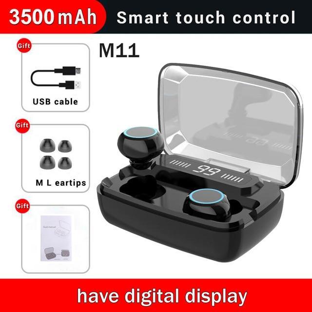 STEVVEX 3500mAh LED Bluetooth Wireless Earphones Headphones Earbuds TWS Touch Control Sport Headset Noise Cancel Earphone Headphone - SJB-DIAMOND ELITES