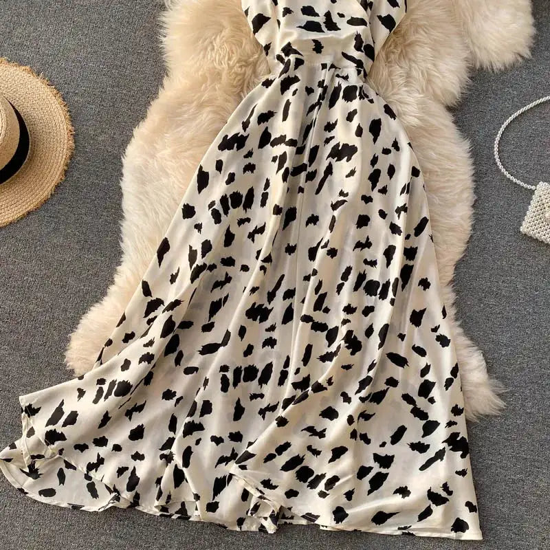 Neploe Vintage Print Holiday Long Dress Women High Waist Hip A Line Vestidos Summer 2025 New V Neck Sleeveless Camis Robe Slim