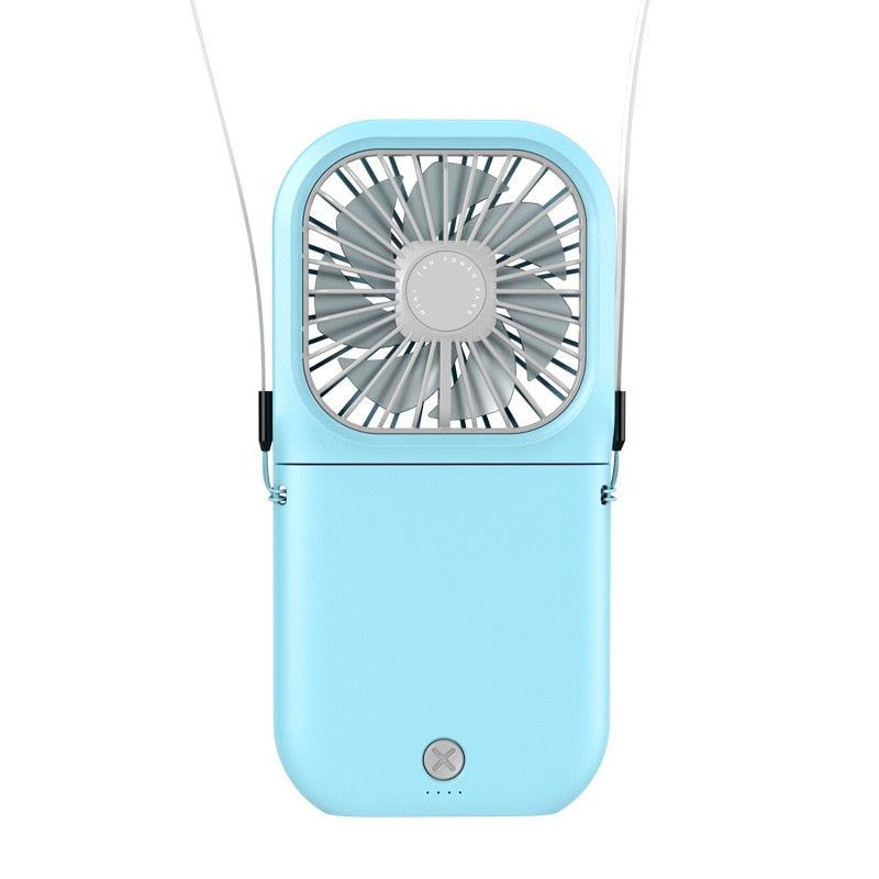 Portable Air Conditioner Hanging Neck Fan With 3000mAh Power Bank Mini Folding USB Handheld Desk Air Cooler Fan Personal Foldable USB Rechargeable Fan Operated for Home Office Outdoor Travel Stevvex