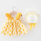 Summer Girl Kids Sleeveless Print Floral Birthday Party Princess Dress With Hat In Modern NEw Elegant Design For Girls Kids 6-24Months