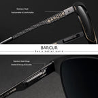 BARCUR Polarized Men’s Sunglasses – Fashionable Square Stainless Steel Frame UV400 Protection Anti-Reflective Outdoor Sports & Driving Eyewear – Original Design Casual Style with Premium Polycarbonate Lenses