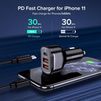 Universal 30W PD 3 USB Car Charger Quick Charge QC3.0 Mobile Phone Type C Fast Charging For Phones