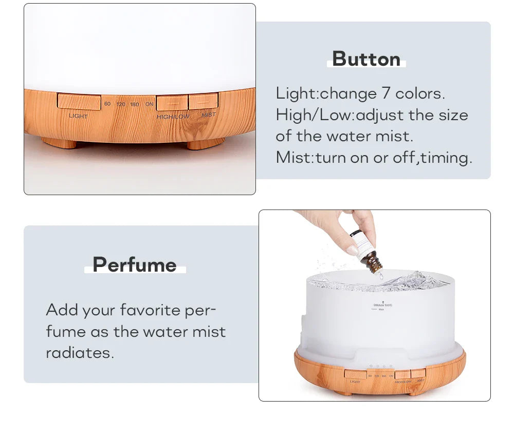 Air Humidifier Essential Oil Diffuser 300ML 500ML 1000ML With Lights Remote Control Ultrasound Electric Aromatherapy Diffuser Lootquake LLC
