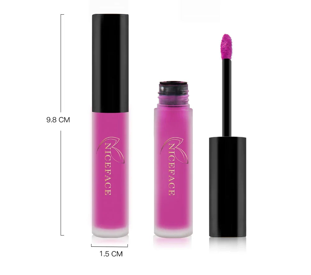 NICEFACE Matte Liquid Lipstick Waterproof Long Lasting Lip Gloss Tint Sexy Red Nude Purple Metallic Lipsticks Makeup Cosmetics
