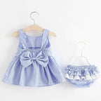 Luxury Modern Baby Girls Dresses With Hat 2pcs Clothes Sets Kids Clothes Baby Sleeveless Dress Print Floral Fruit Design Style