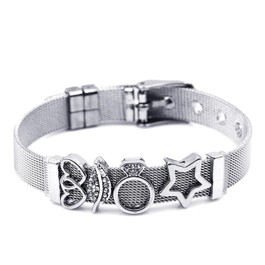 Two-tone Stainless Steel  Bracelets For Women Men Golden Love Heart Beaded  Ribbon  Bracelet & Bangle Gifts - SJB-DIAMOND ELITES