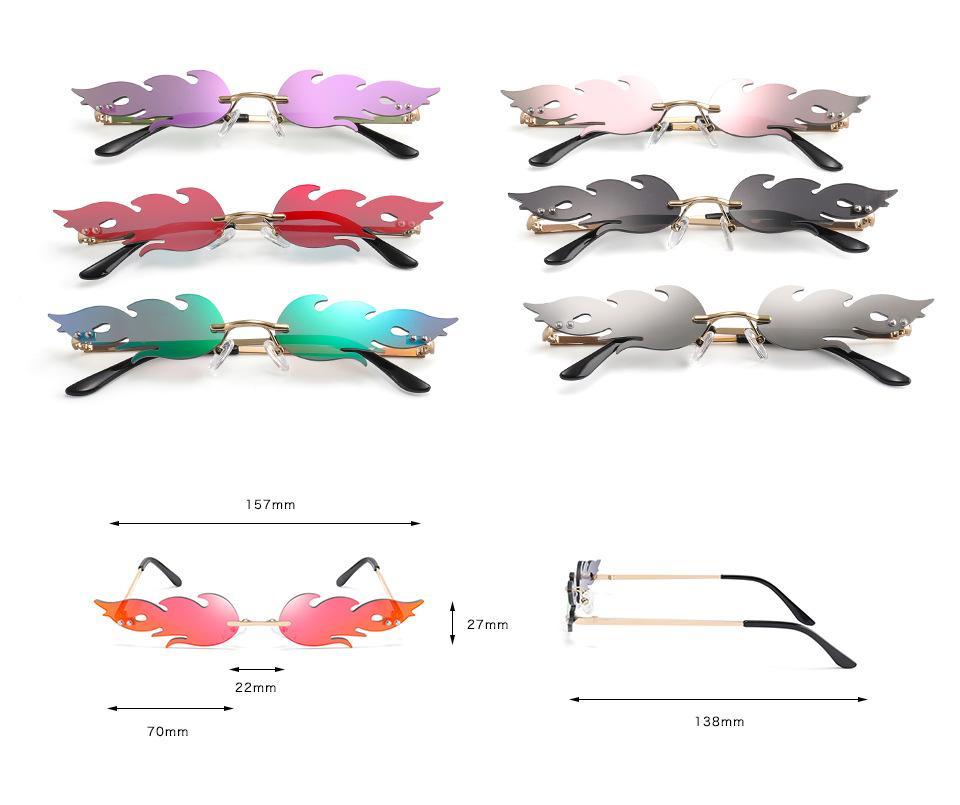 NEW 2021 Fashion Fire Flame Sunglasses For Women With Brand Design Rimless Wave Eyewear Luxury Trending Narrow Style - SJB-DIAMOND ELITES