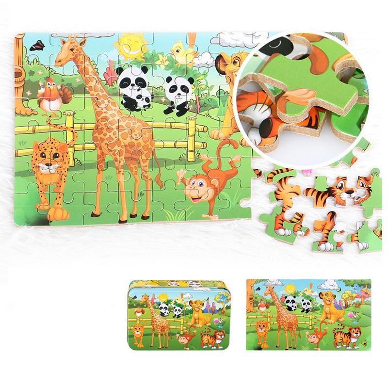 New 60 Pieces Wooden Puzzle Kids Toy Cartoon Animal Wooden Puzzles Child Early Educational Learning Toys for Christmas Gift - SJB-DIAMOND ELITES