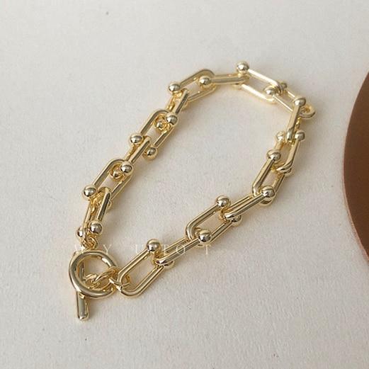 New Handmade Imitation Pearls Gold Metal Link Chain Bracelets for Women Girl Summer Party Luxury Jewelry Gift - SJB-DIAMOND ELITES